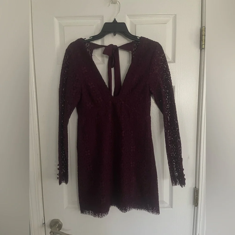 Free People Honey Honey Lace Long Sleeve Mini Dress in Potent Purple - Picture 3 of 5